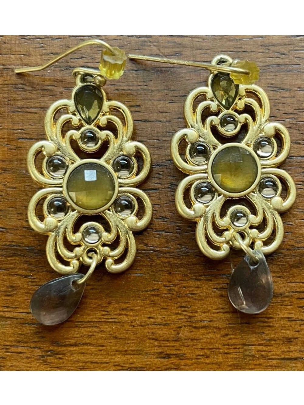 LIA SOPHIA GOLD BROWN STONE DANGLE EARRINGS